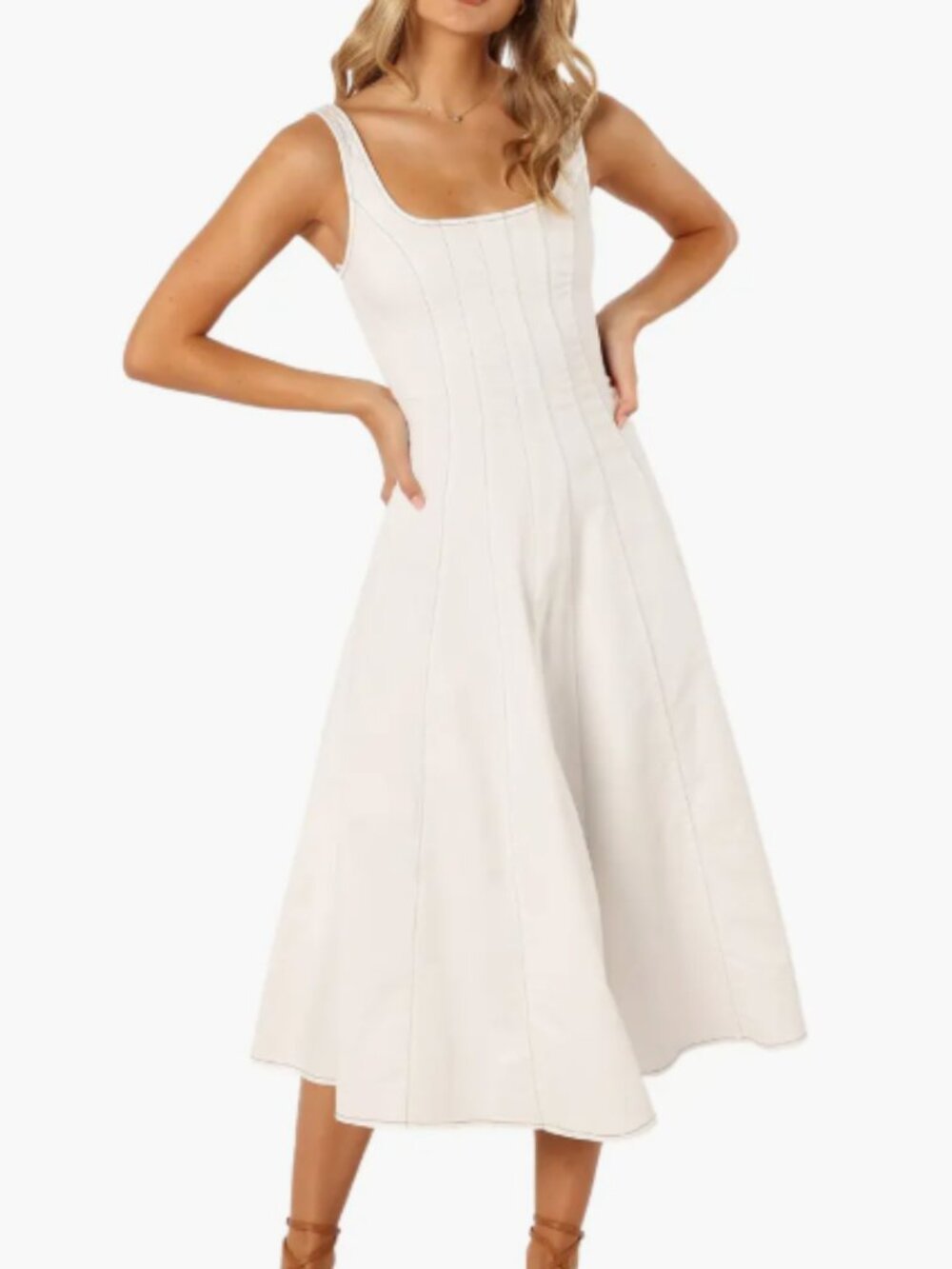 Petal & Pup Una Fit & Flare Midi Dress – White – Small